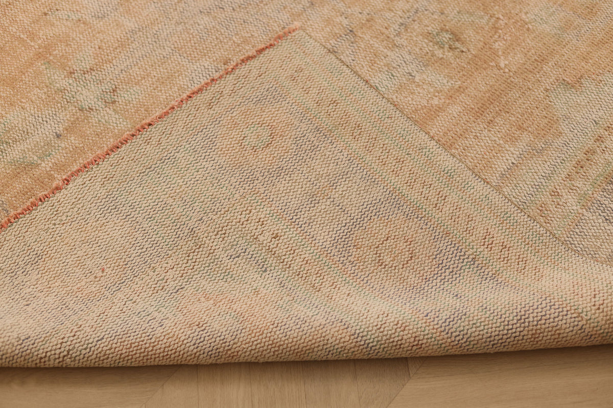 Vintage Manisa Turkish Area Rug 6x10 ft — Beige & Orange Floral