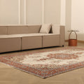 Vintage Isparta Turkish Area Rug 6x9 ft — Beige & Red Floral
