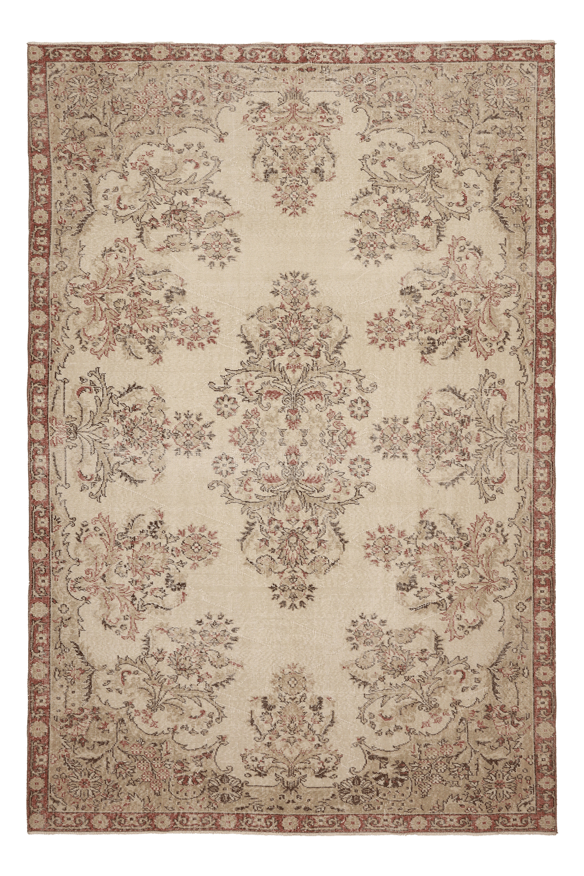 Vintage Isparta Turkish Area Rug 6x10 ft — Beige & Red Floral (No. 59285)