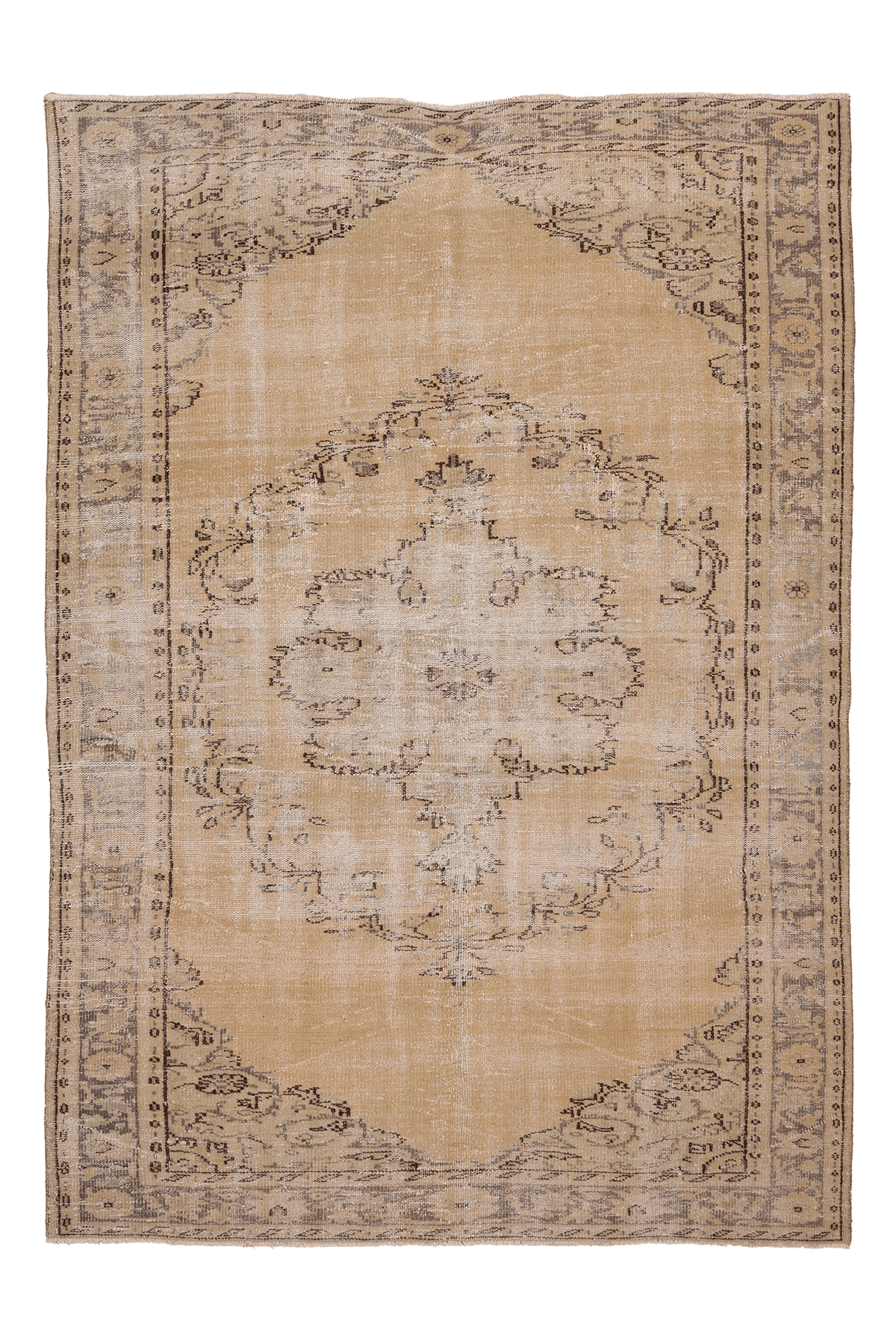 Vintage Manisa Turkish Area Rug 6x9 ft — Beige & Gray Floral (No. 59286)