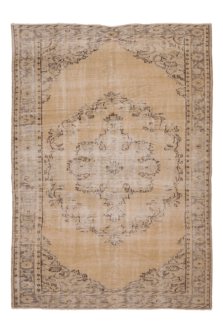 Vintage Manisa Turkish Area Rug 6x9 ft — Beige & Gray Floral (No. 59286)