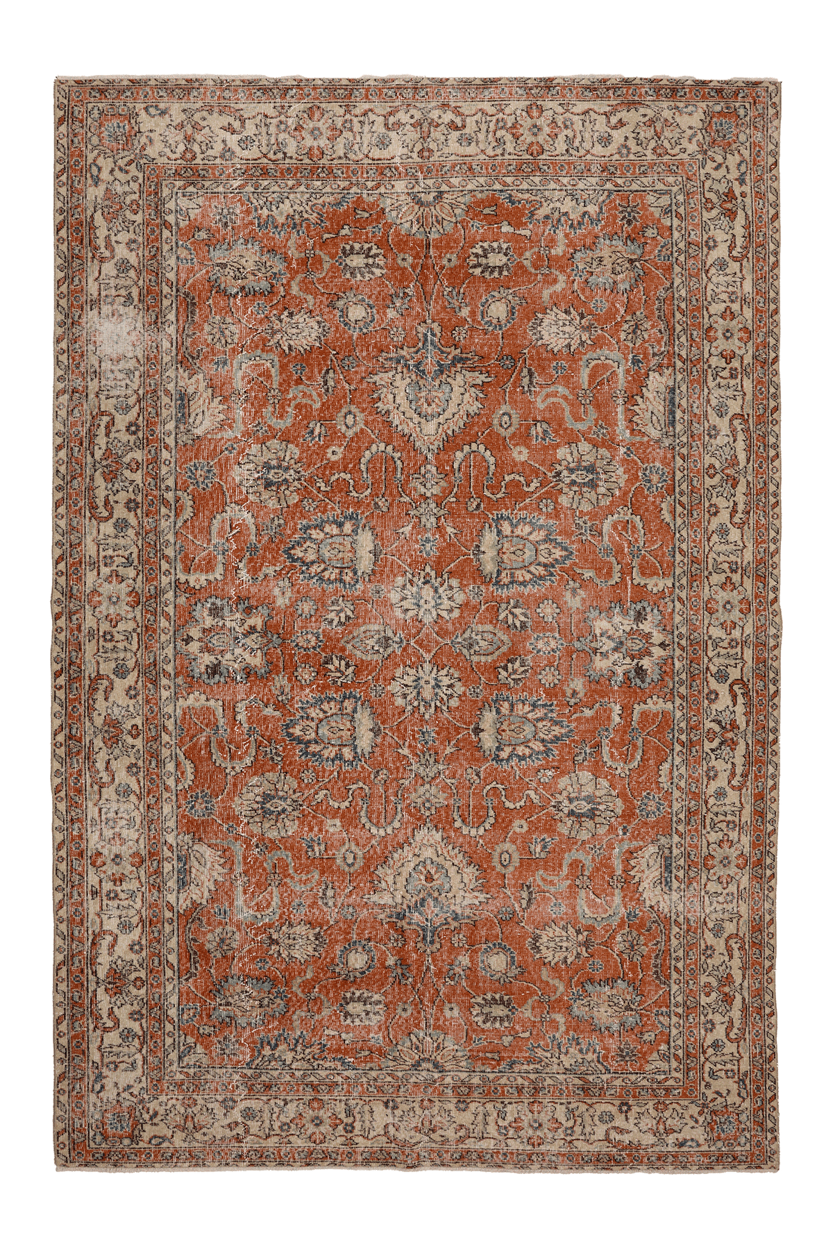 Vintage Isparta Turkish Area Rug 6x10 ft — Orange & Beige Floral (No. 59289)