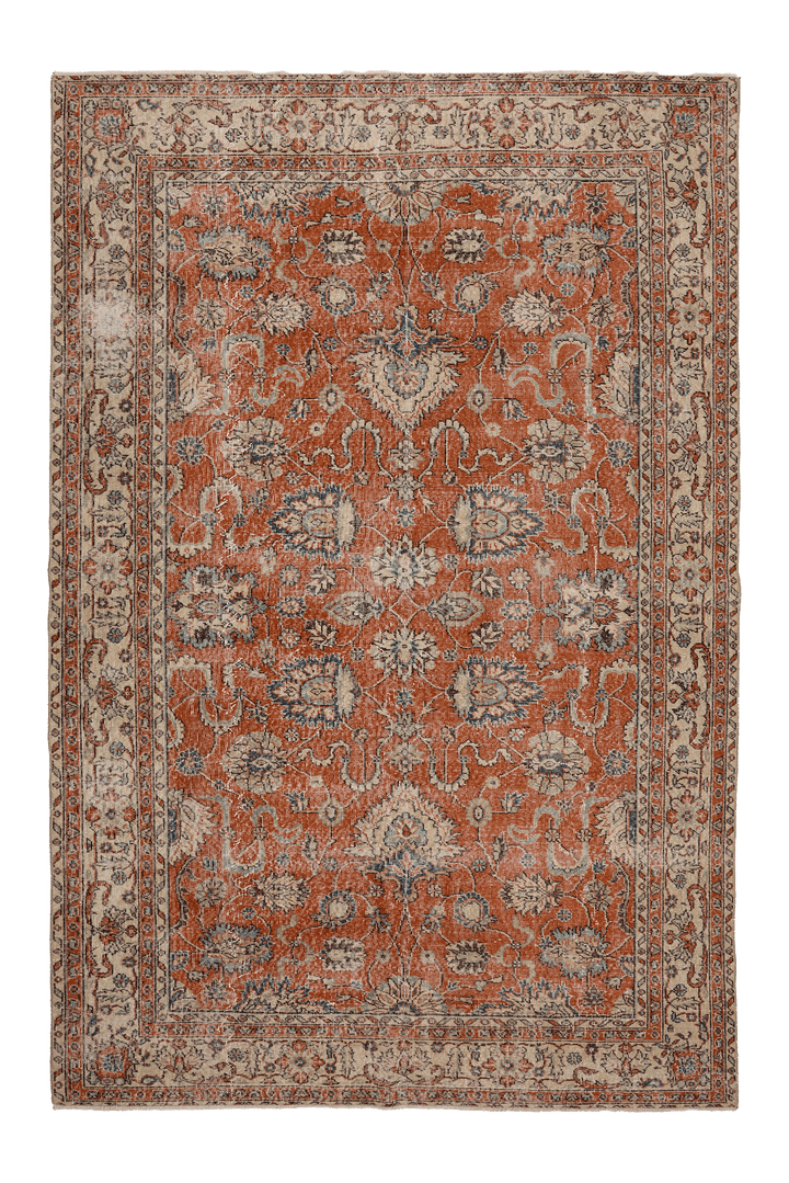 Vintage Isparta Turkish Area Rug 6x10 ft — Orange & Beige Floral (No. 59289)