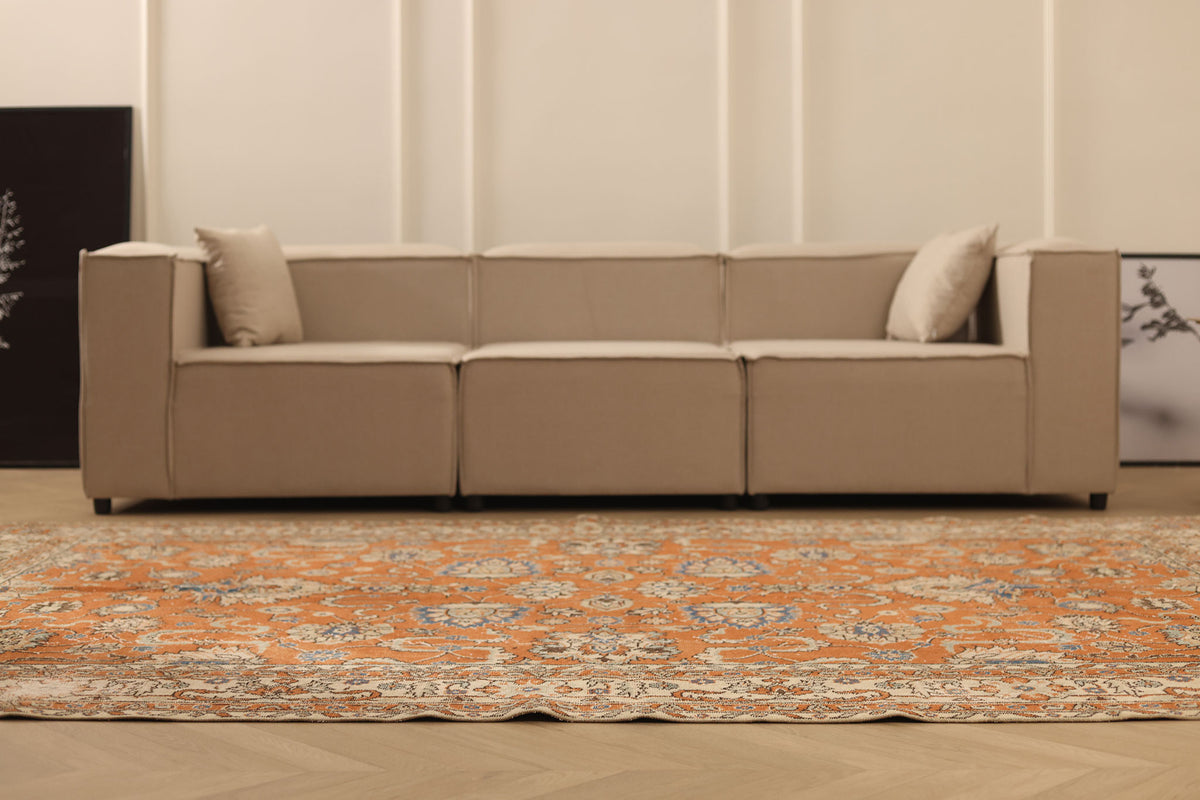Vintage Isparta Turkish Area Rug 6x10 ft — Orange & Beige Floral (No. 59289)