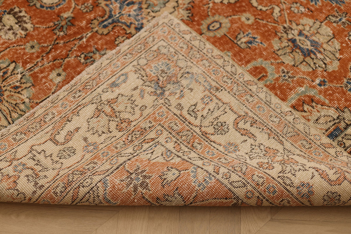 Vintage Isparta Turkish Area Rug 6x10 ft — Orange & Beige Floral (No. 59289)