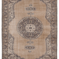 Vintage Isparta Turkish Area Rug 6x9 ft — Beige & Brown Floral (No. 59291)