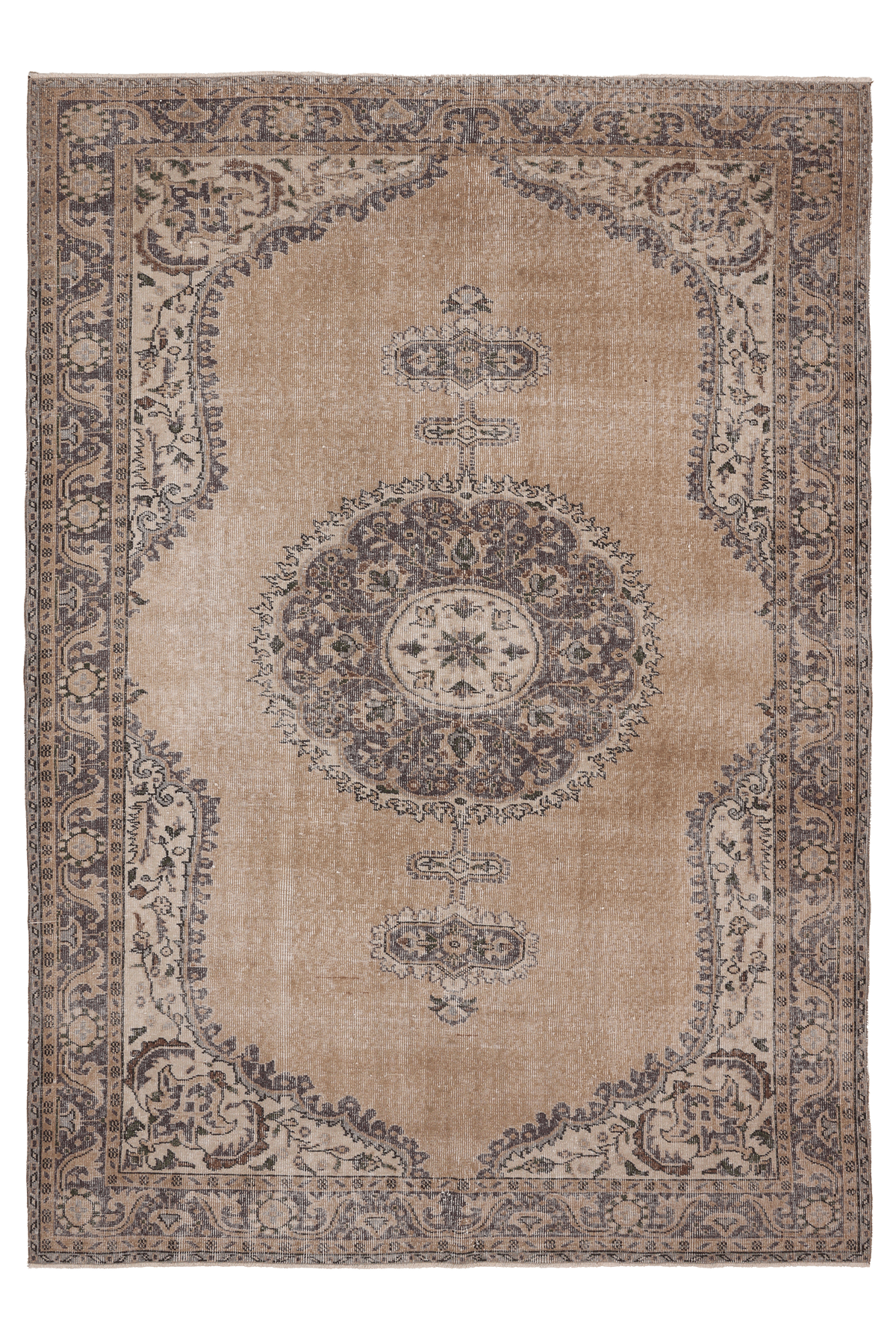 Vintage Isparta Turkish Area Rug 6x9 ft — Beige & Brown Floral (No. 59291)