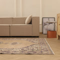 Vintage Isparta Turkish Area Rug 6x9 ft — Beige & Brown Floral (No. 59291)