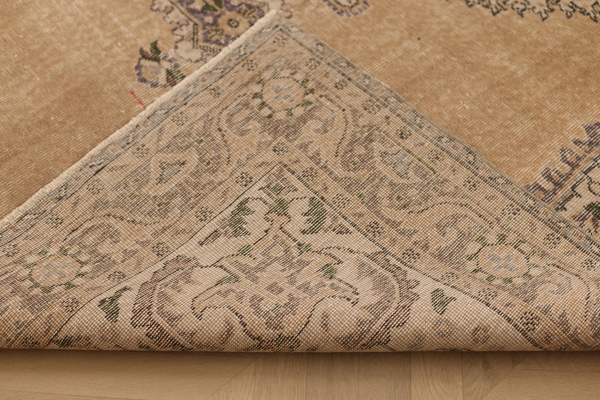 Vintage Isparta Turkish Area Rug 6x9 ft — Beige & Brown Floral (No. 59291)