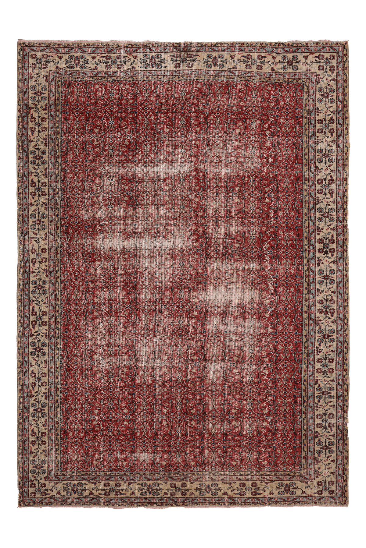 Vintage Isparta Turkish Area Rug 6x9 ft — Red & Beige Floral