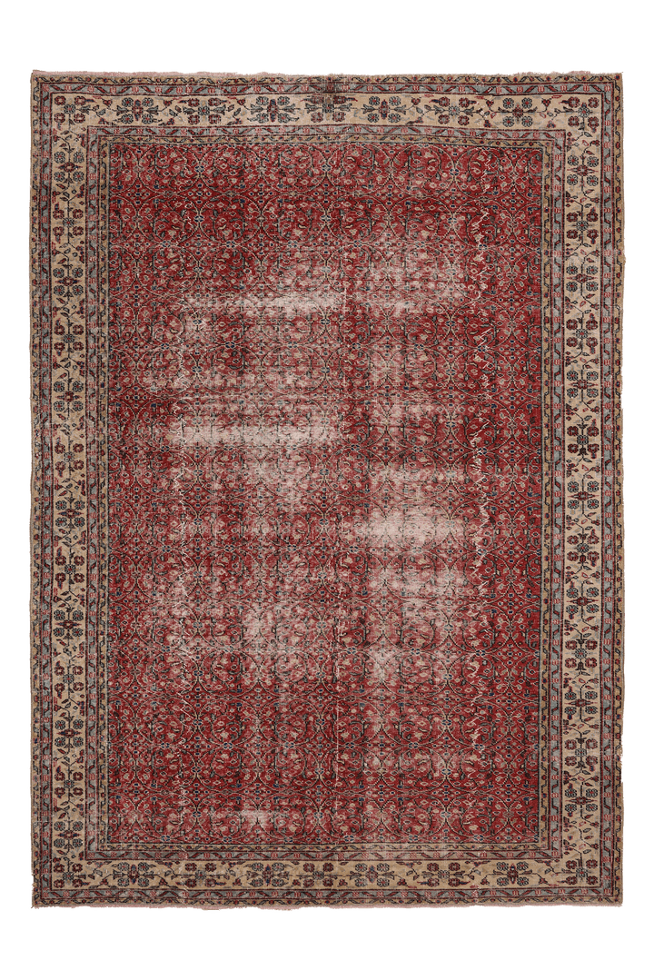 Vintage Isparta Turkish Area Rug 6x9 ft — Red & Beige Floral