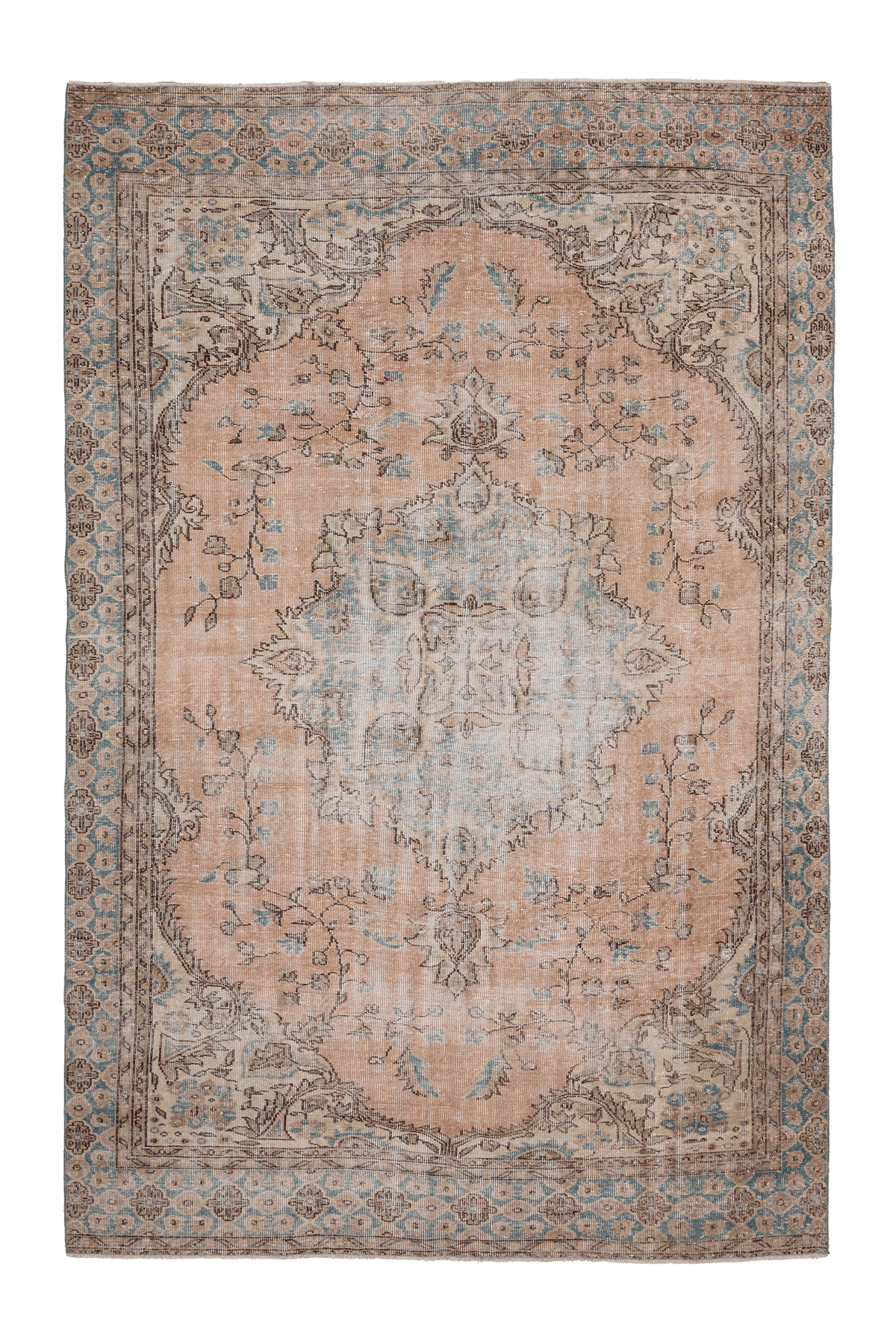 Vintage Isparta Turkish Area Rug 6x10 ft — Beige & Blue Floral