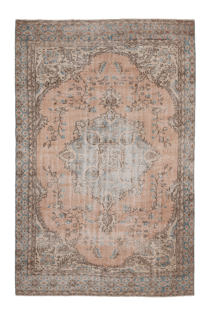 Vintage Isparta Turkish Area Rug 6x10 ft — Beige & Blue Floral