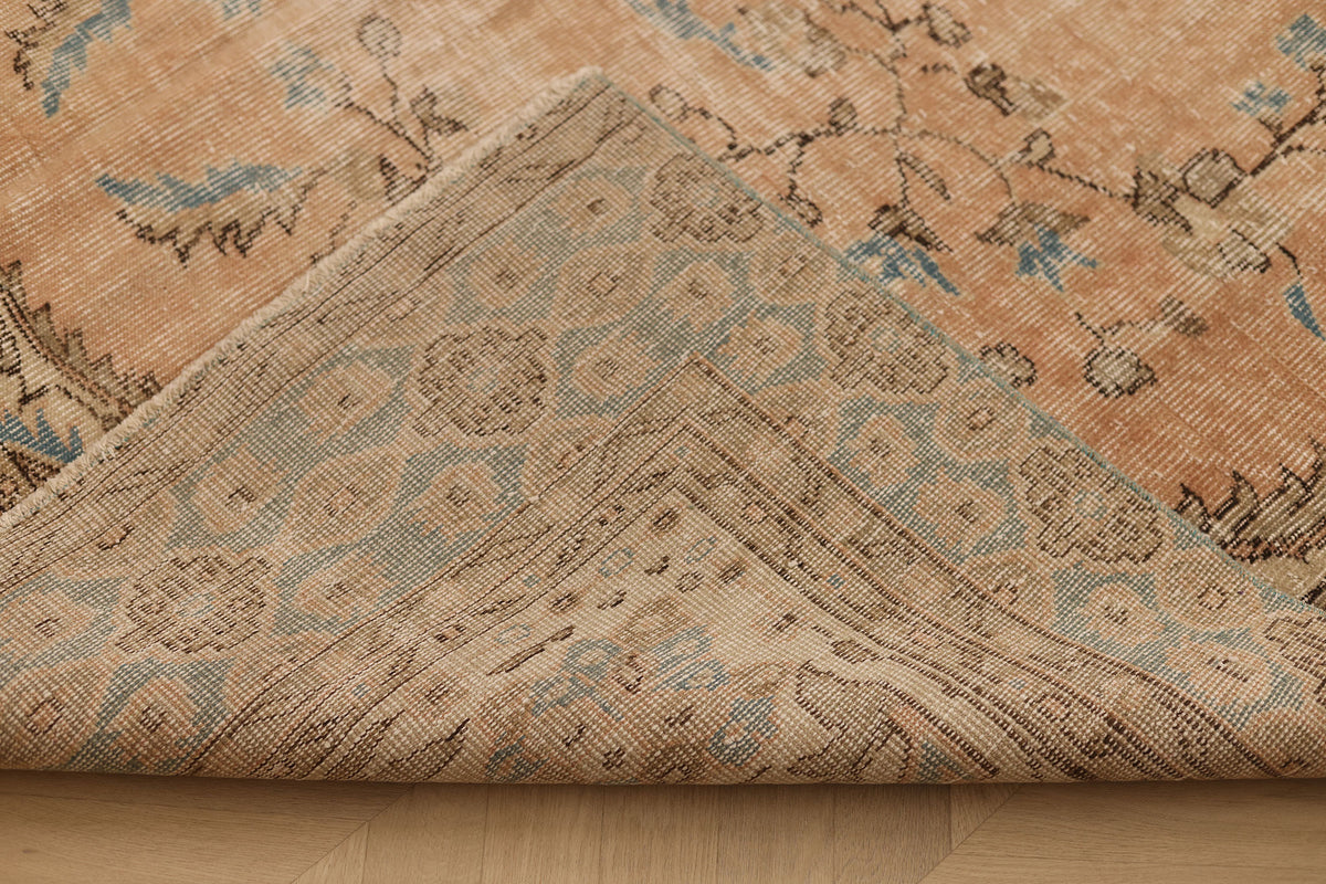 Vintage Isparta Turkish Area Rug 6x10 ft — Beige & Blue Floral