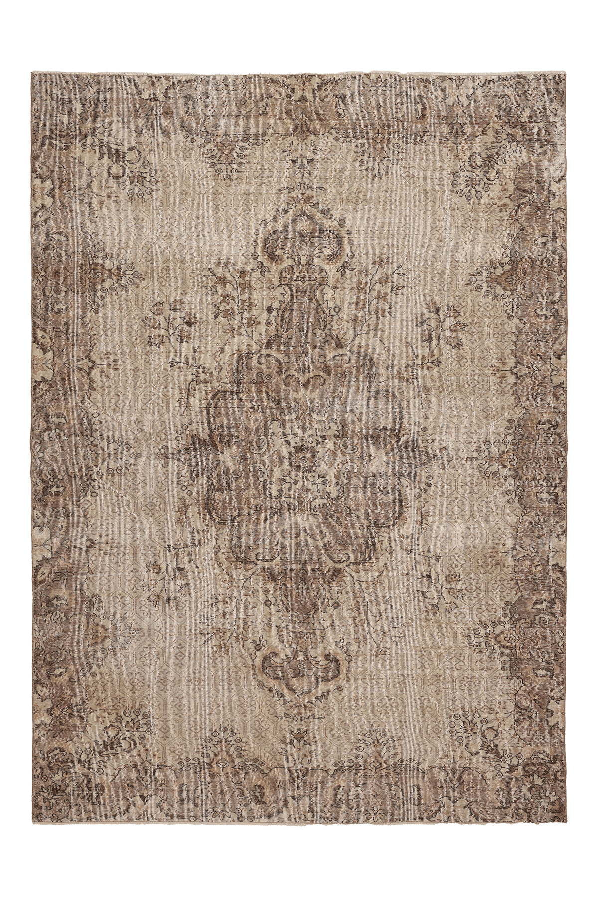 Vintage Isparta Turkish Area Rug 6x9 ft — Beige & Brown Floral (No. 59300)