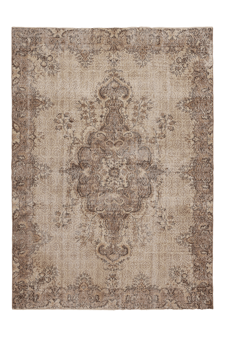 Vintage Isparta Turkish Area Rug 6x9 ft — Beige & Brown Floral (No. 59300)