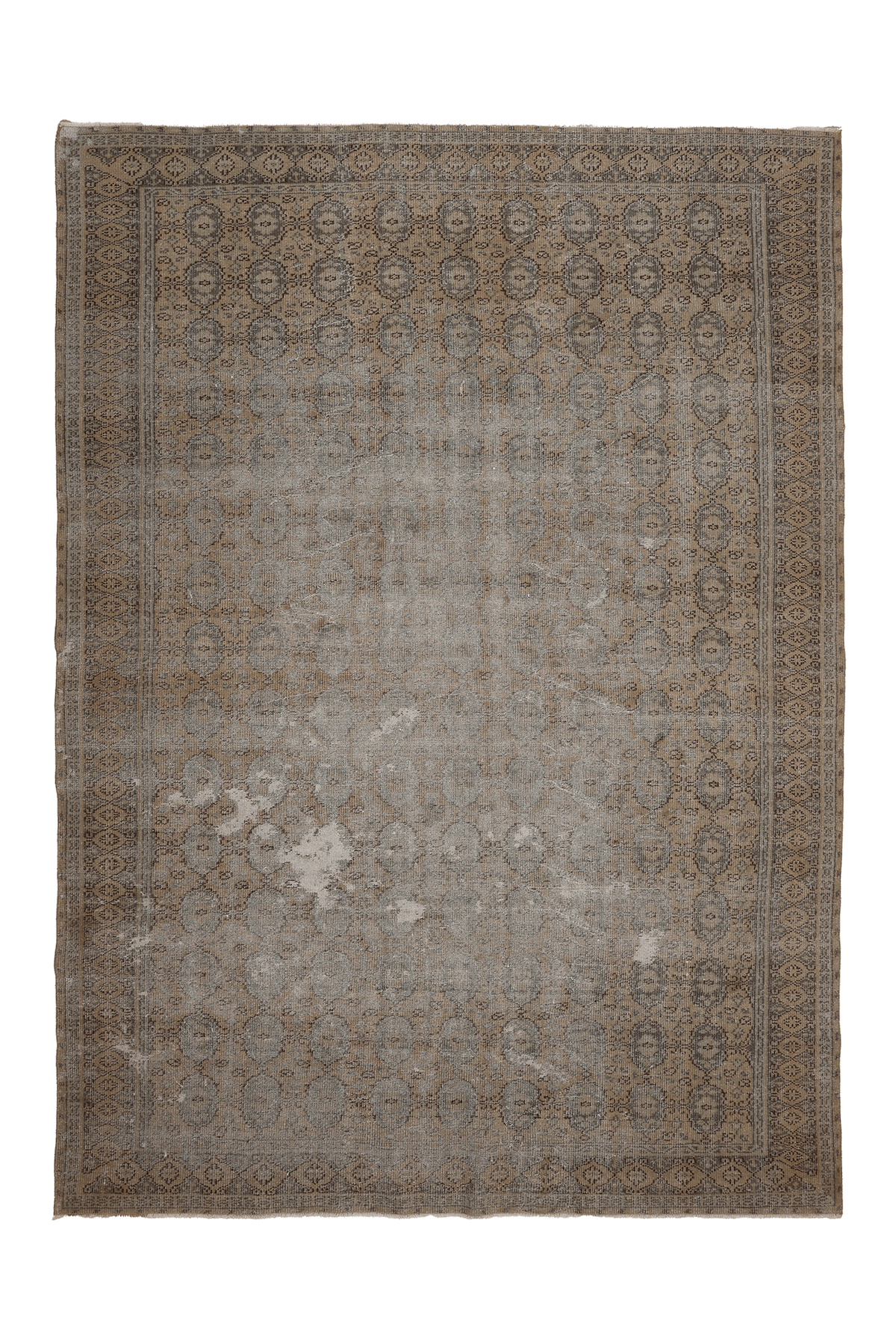Vintage Manisa Turkish Area Rug 7x10 ft — Gray & Brown Geometric