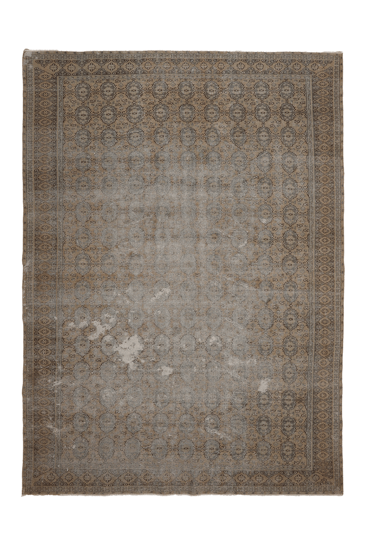 Vintage Manisa Turkish Area Rug 7x10 ft — Gray & Brown Geometric