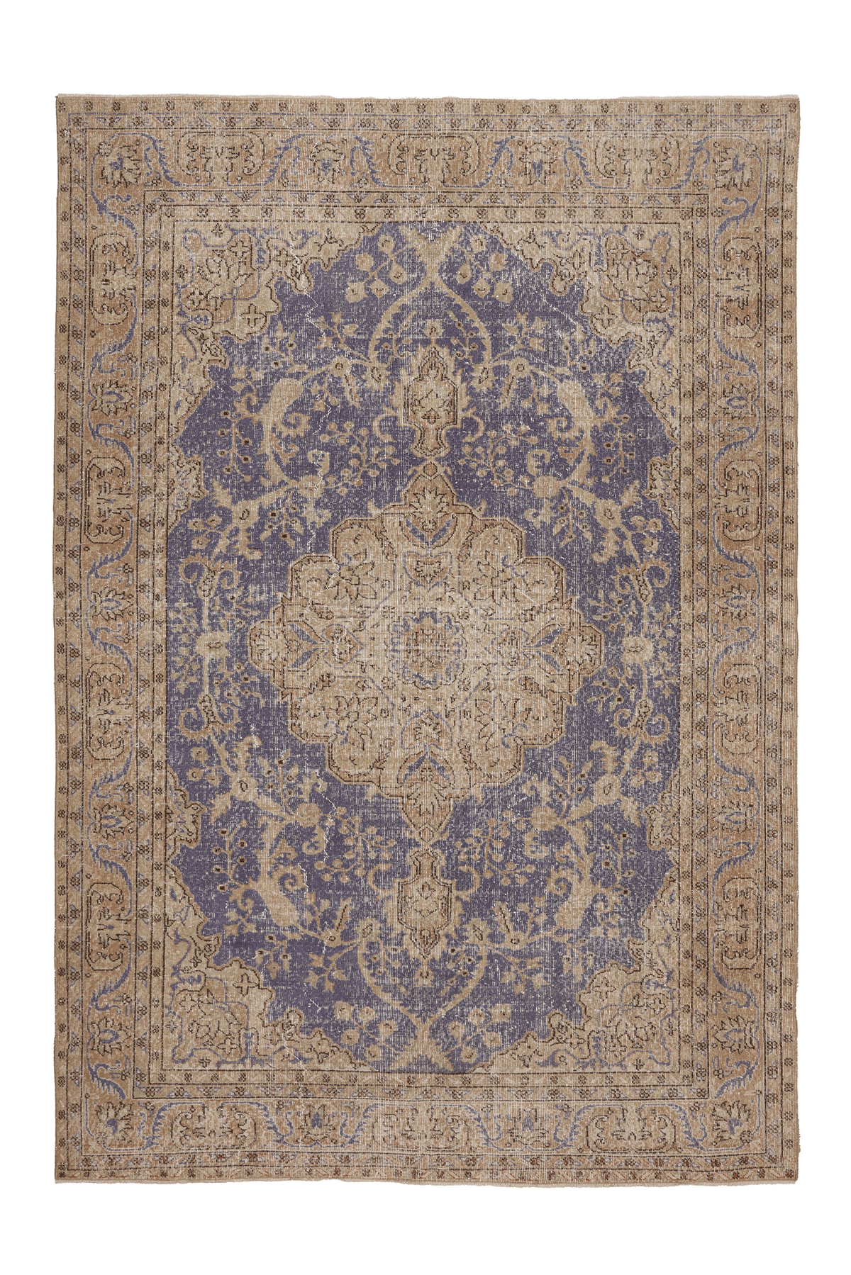 Vintage Isparta Turkish Area Rug 6x10 ft — Blue & Beige Floral (No. 59309)