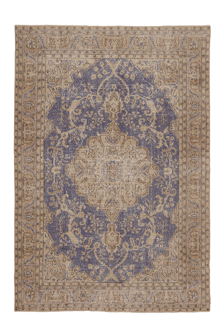 Vintage Isparta Turkish Area Rug 6x10 ft — Blue & Beige Floral (No. 59309)