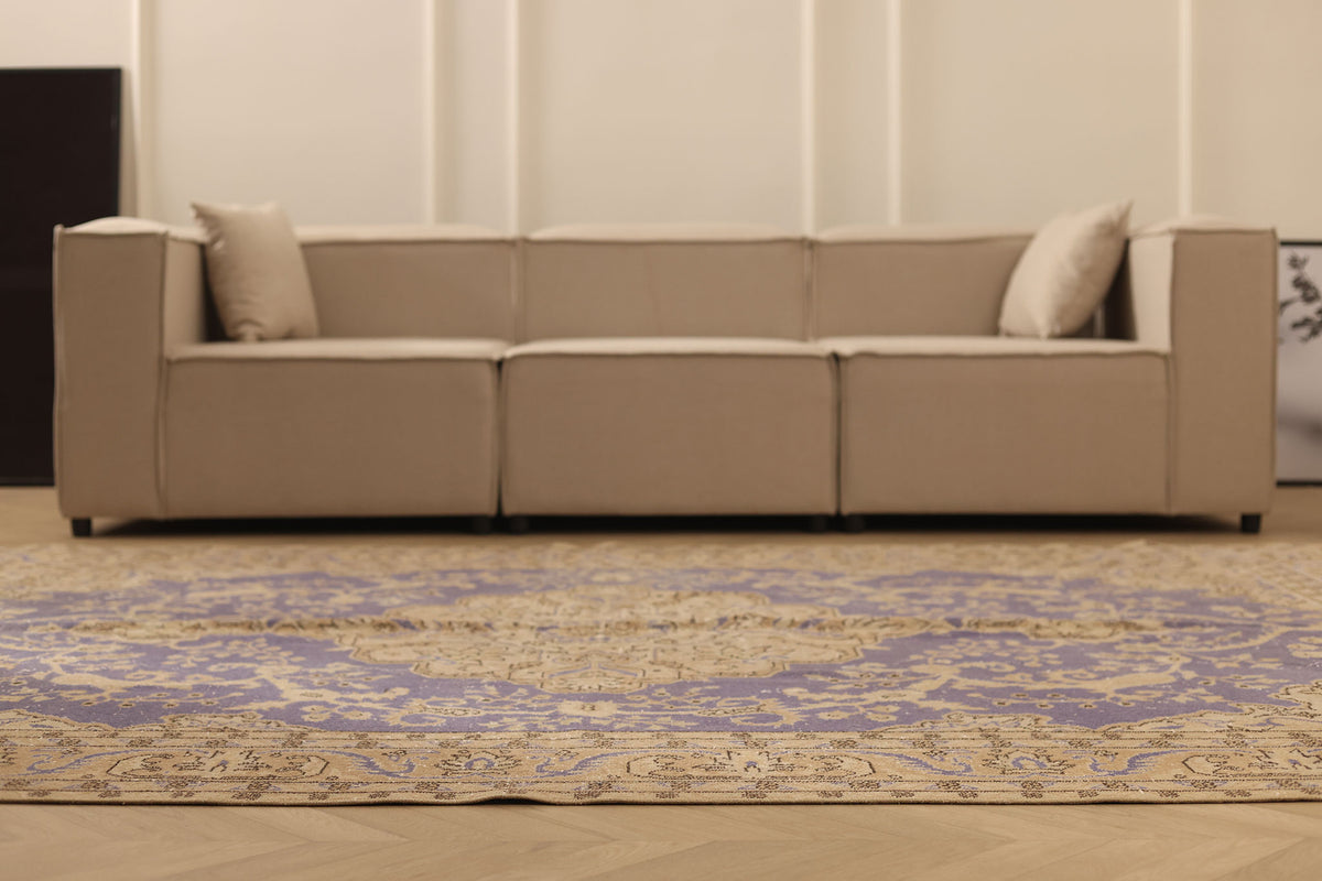Vintage Isparta Turkish Area Rug 6x10 ft — Blue & Beige Floral (No. 59309)