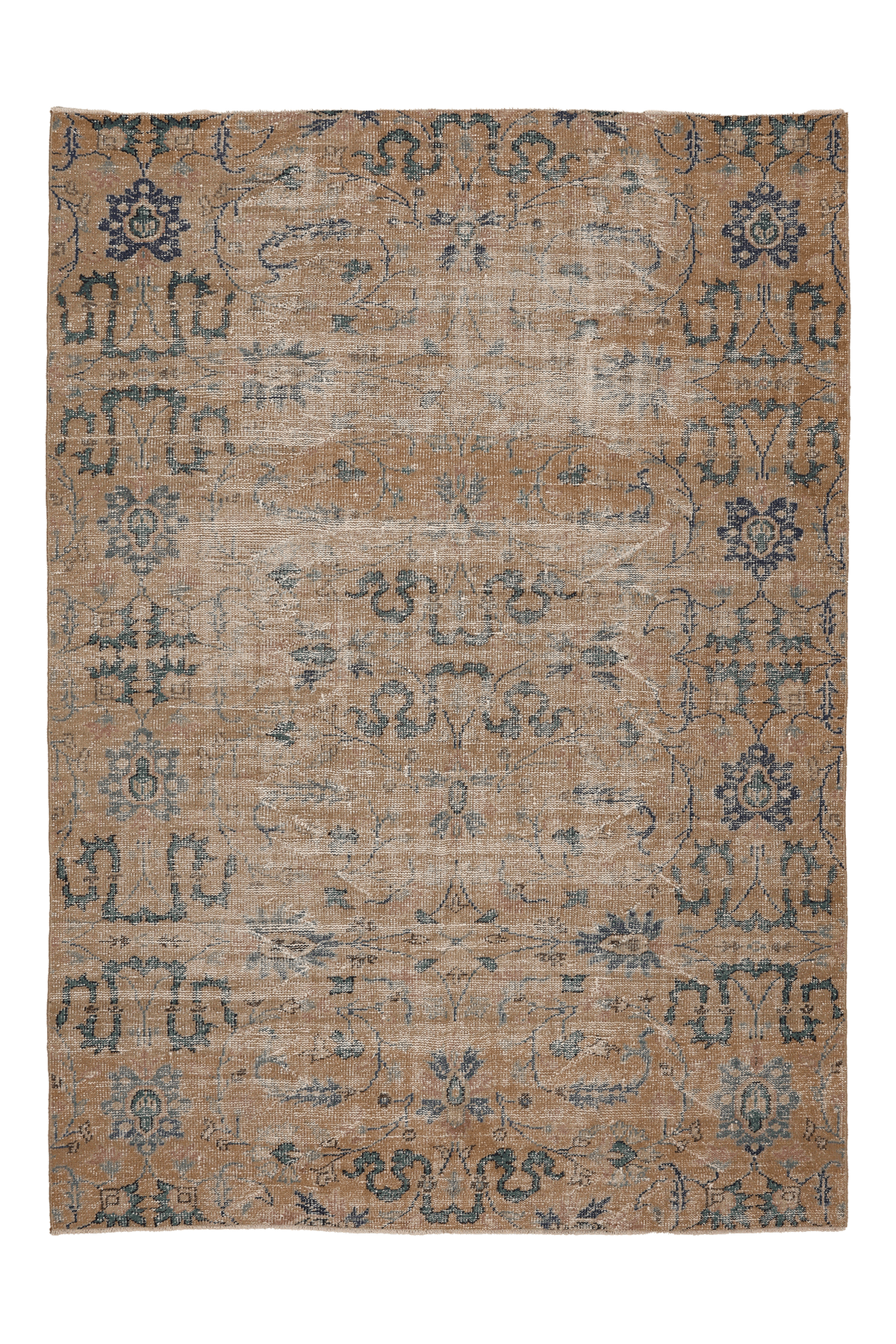 Vintage Manisa Turkish Area Rug 6x8 ft — Brown & Blue Distressed