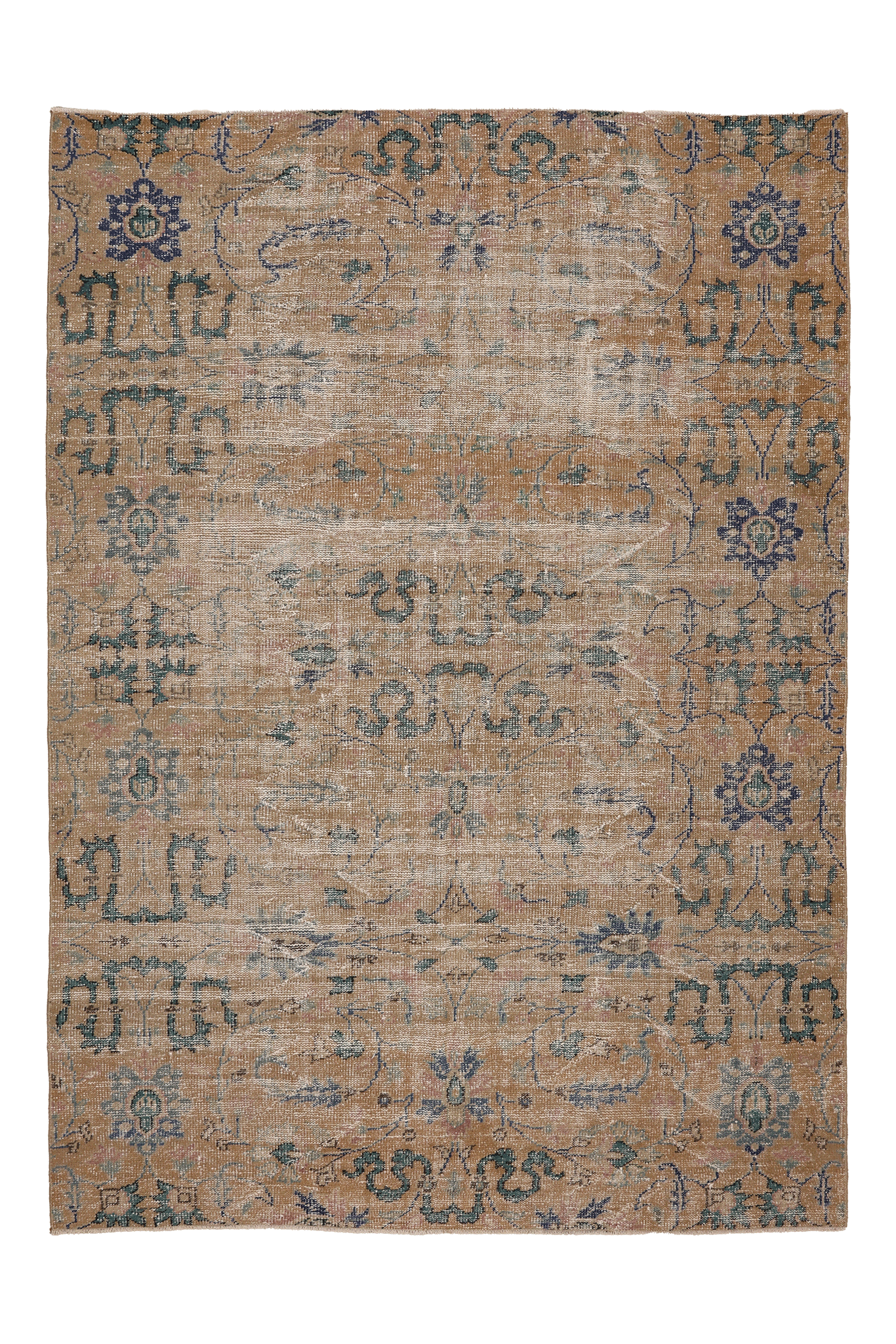 Vintage Manisa Turkish Area Rug 6x8 ft — Brown & Blue Distressed