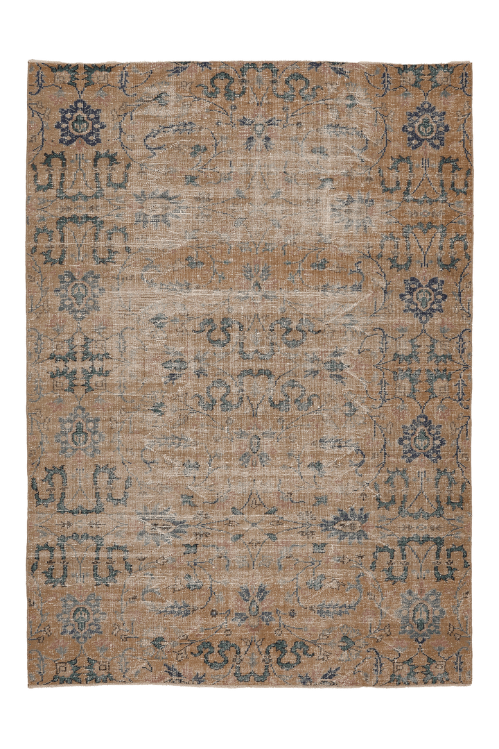 Vintage Manisa Turkish Area Rug 6x8 ft — Brown & Blue Distressed