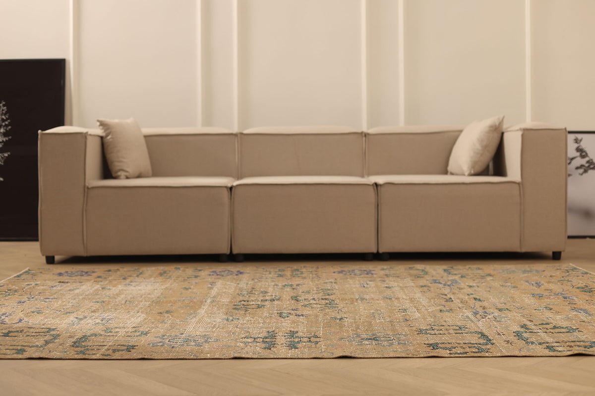 Vintage Manisa Turkish Area Rug 6x8 ft — Brown & Blue Distressed