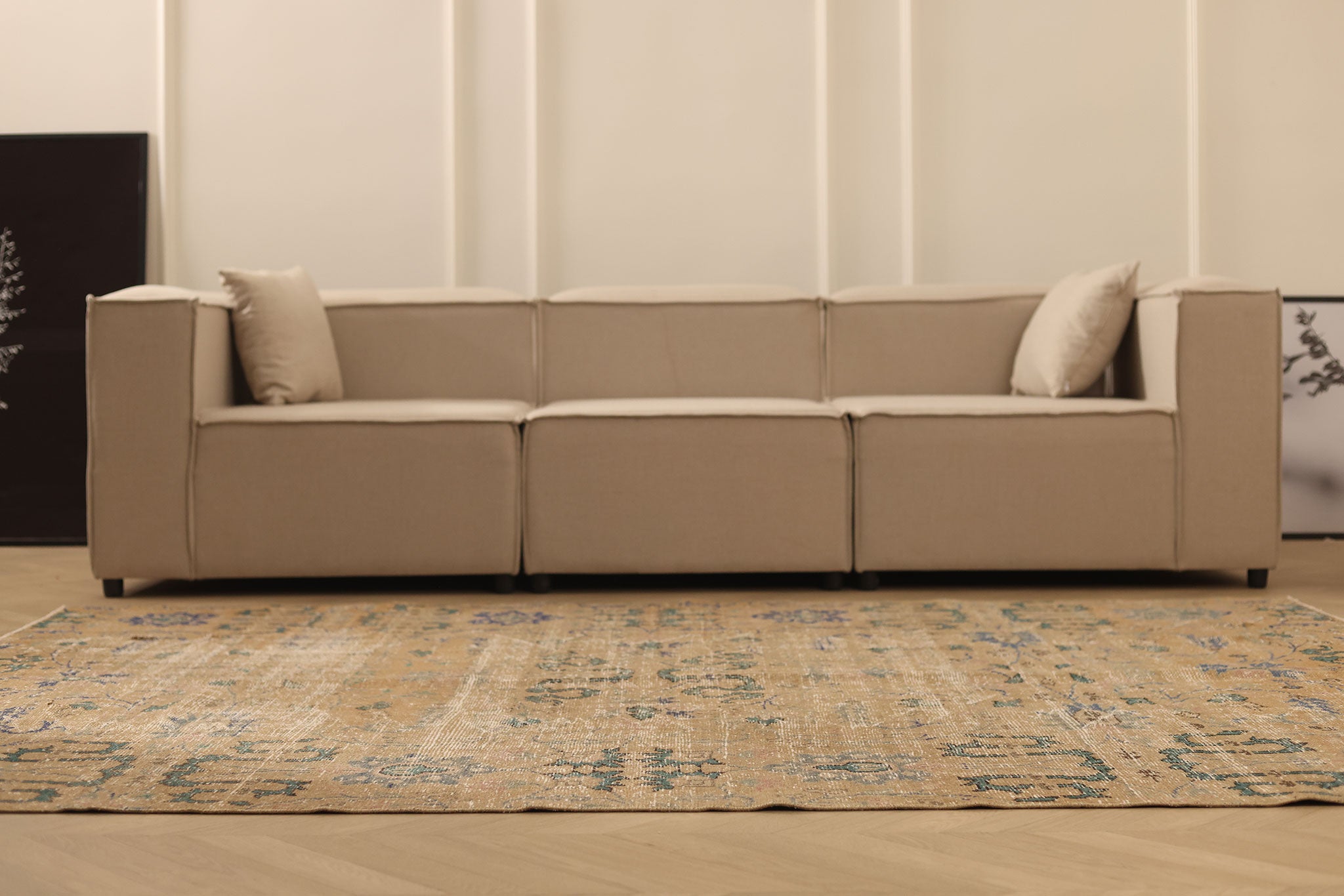Vintage Manisa Turkish Area Rug 6x8 ft — Brown & Blue Distressed