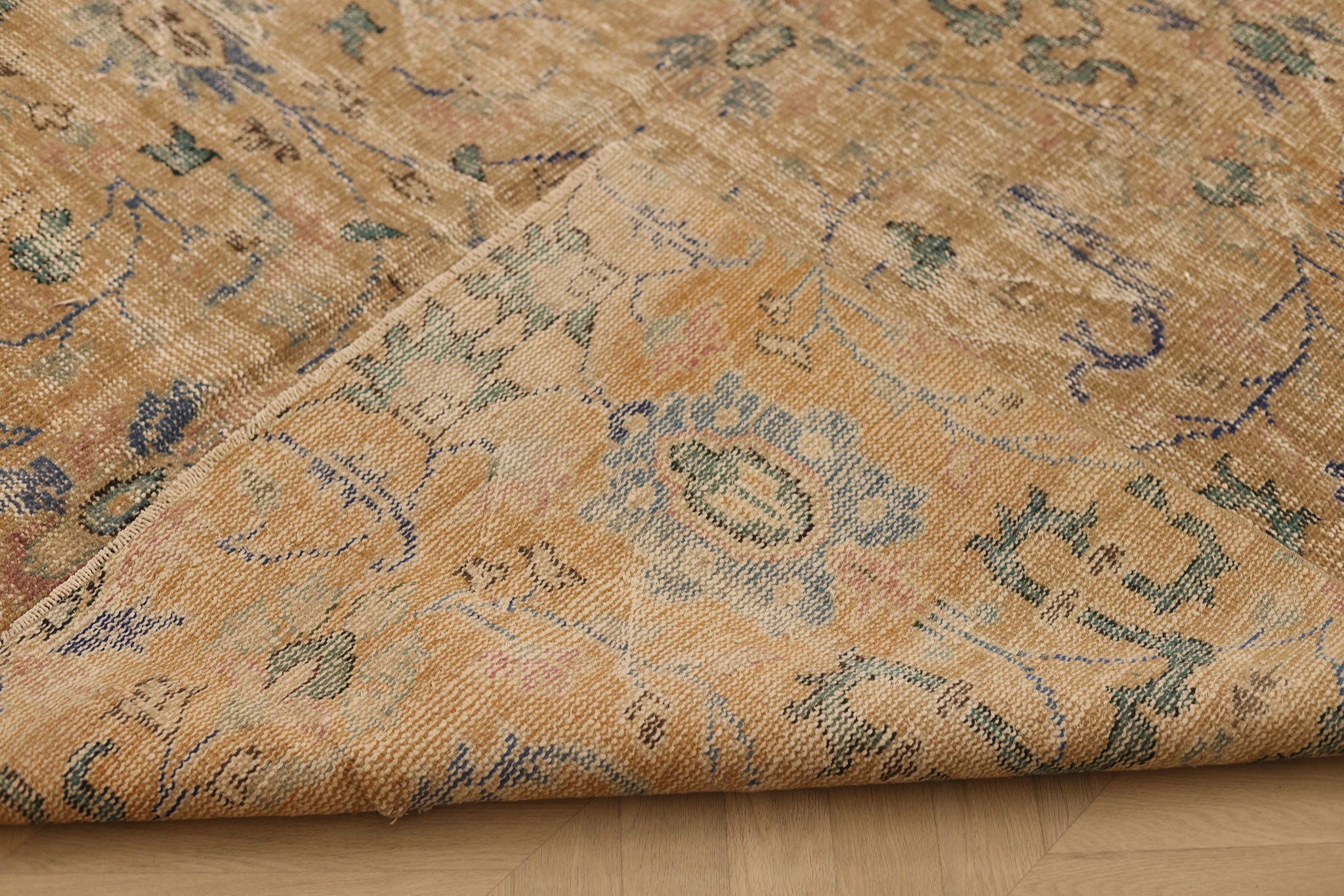 Vintage Manisa Turkish Area Rug 6x8 ft — Brown & Blue Distressed