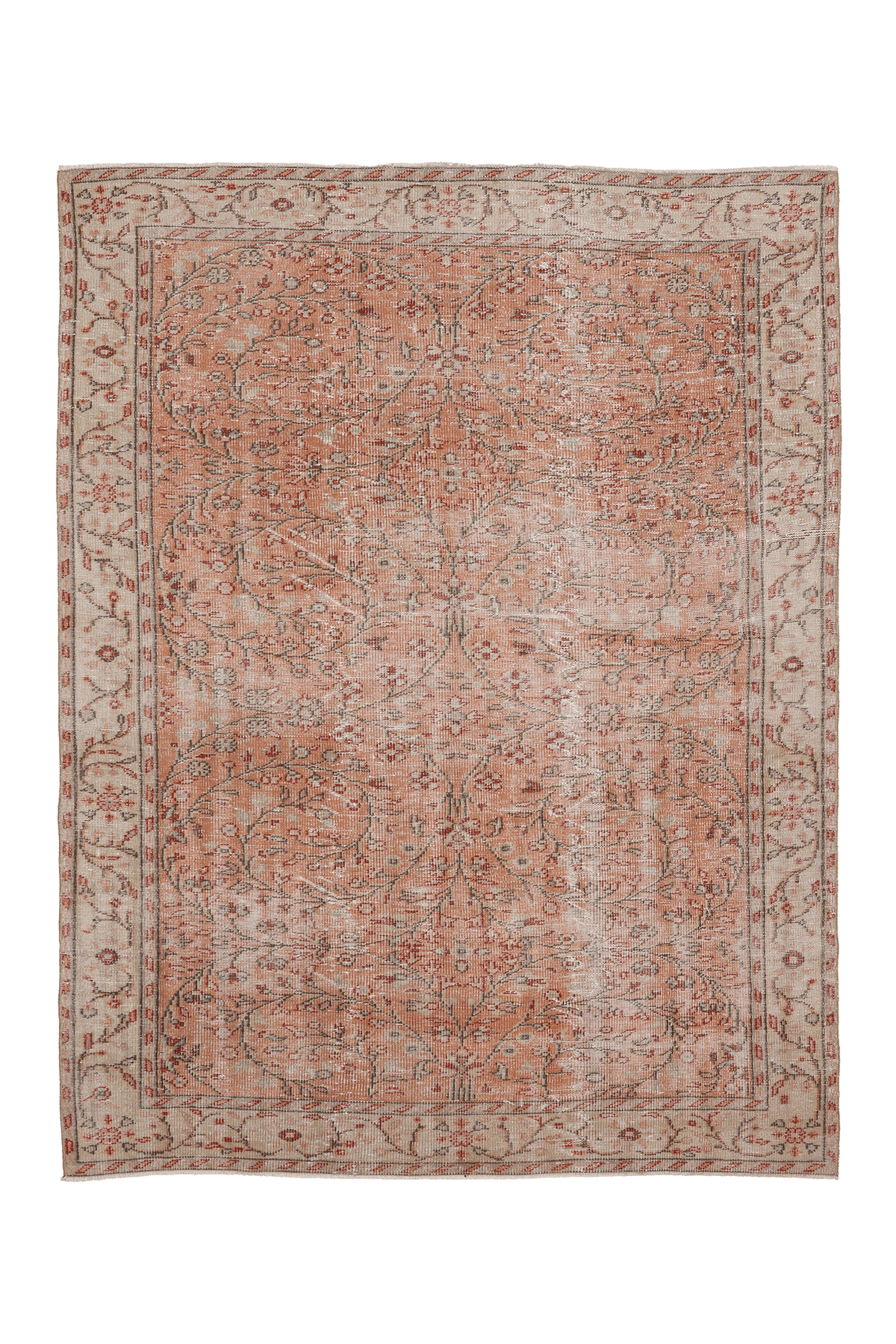 Vintage Manisa Turkish Area Rug 6x8 ft — Orange & Beige Floral