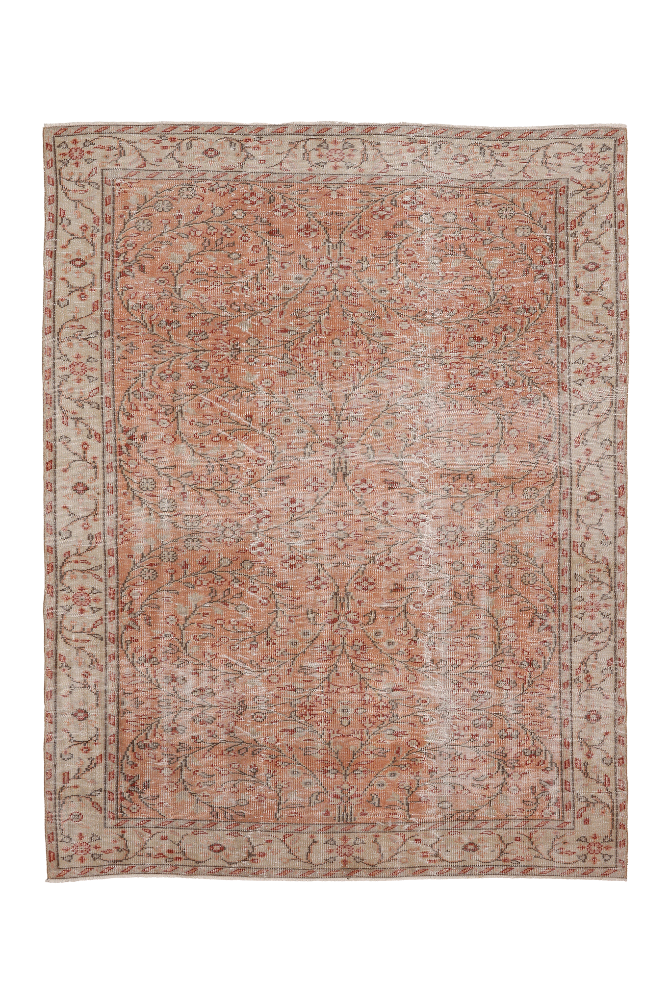 Vintage Manisa Turkish Area Rug 6x8 ft — Orange & Beige Floral