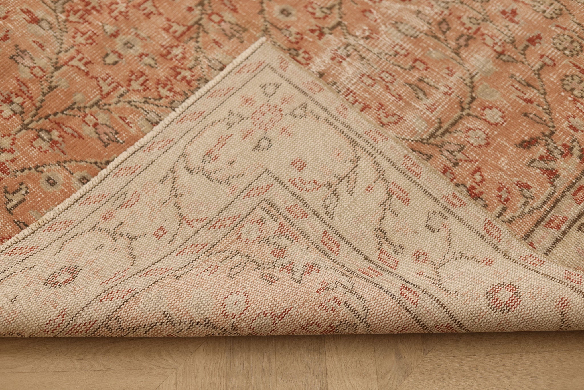 Vintage Manisa Turkish Area Rug 6x8 ft — Orange & Beige Floral
