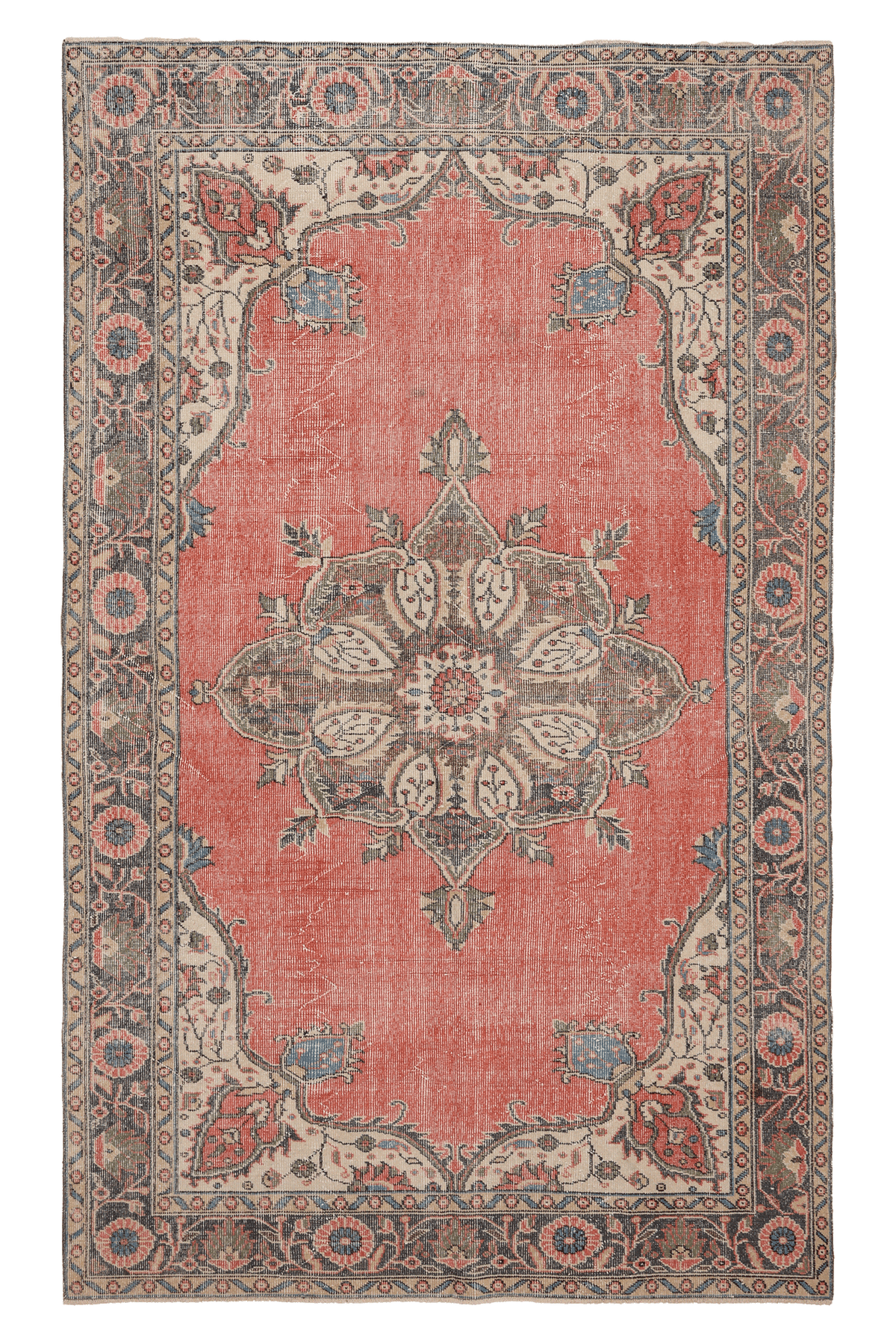 Vintage Isparta Turkish Area Rug 5x9 ft — Red & Beige Floral