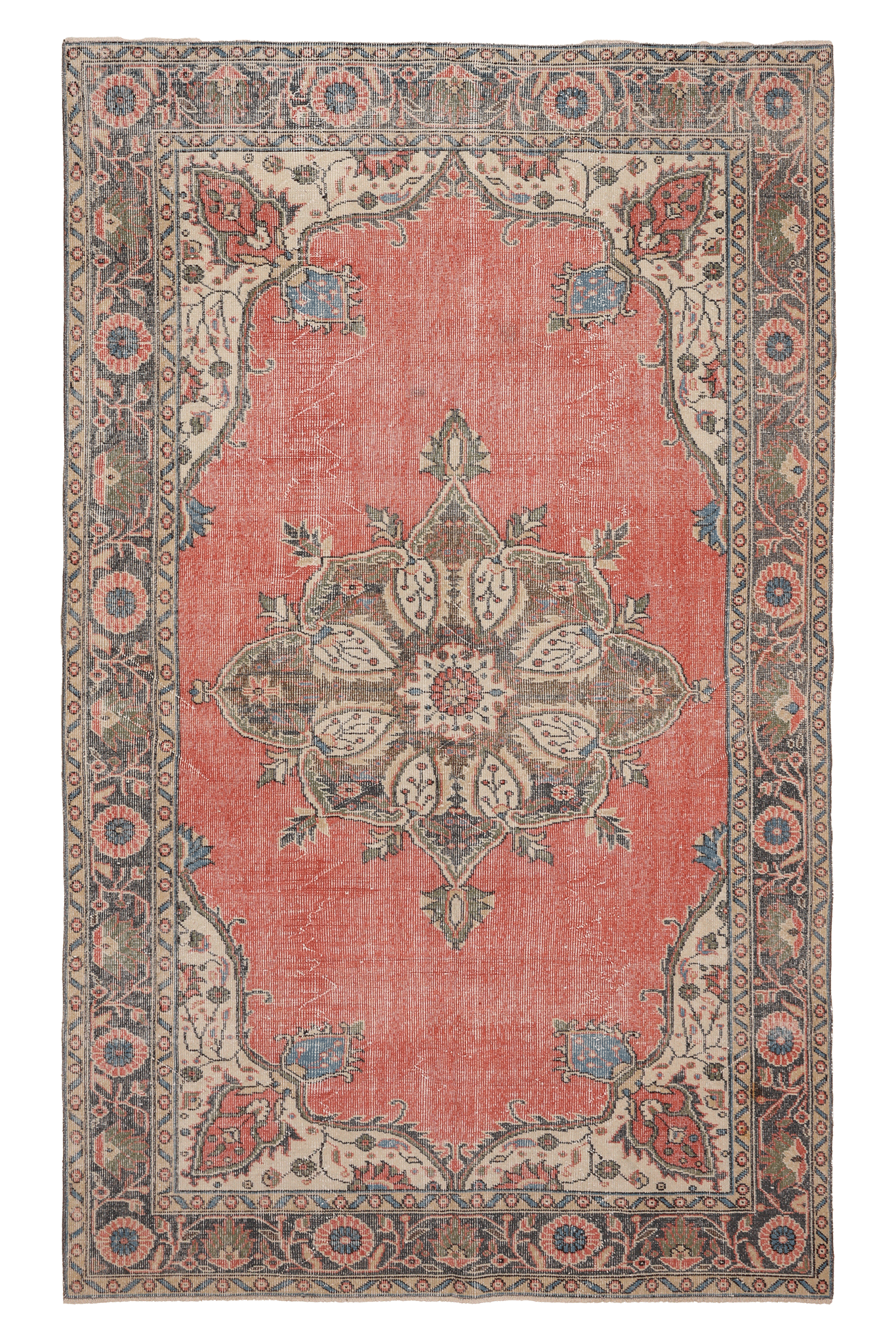 Vintage Isparta Turkish Area Rug 5x9 ft — Red & Beige Floral