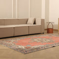 Vintage Isparta Turkish Area Rug 5x9 ft — Red & Beige Floral