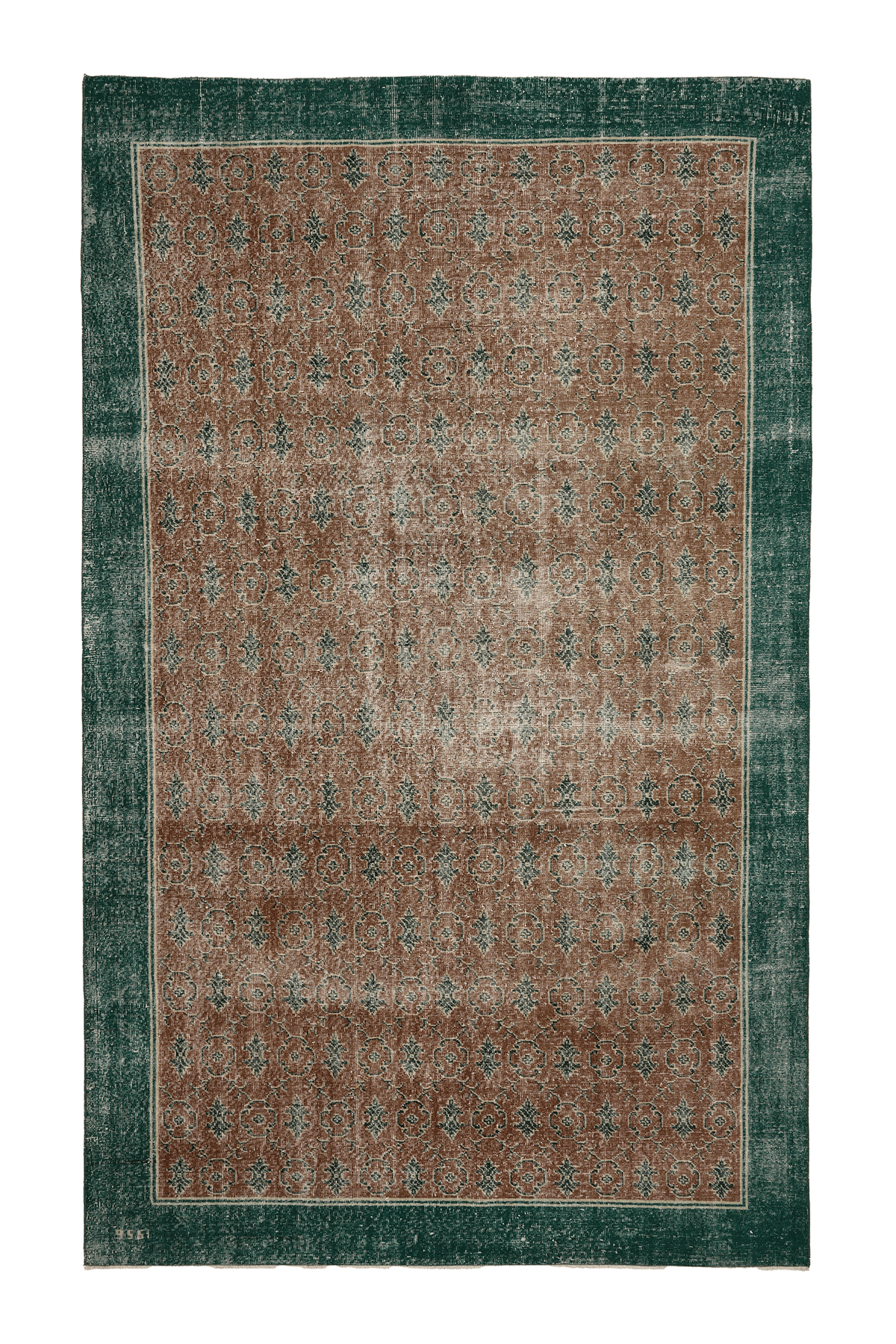 Vintage Isparta Turkish Area Rug 6x11 ft — Green & Brown Floral