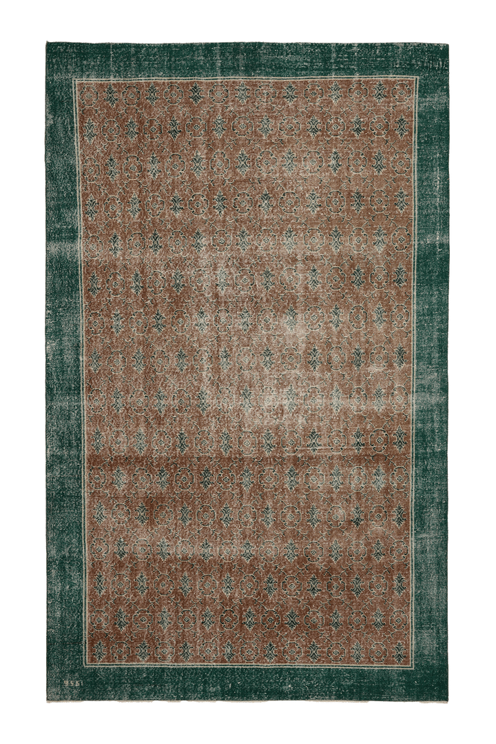 Vintage Isparta Turkish Area Rug 6x11 ft — Green & Brown Floral