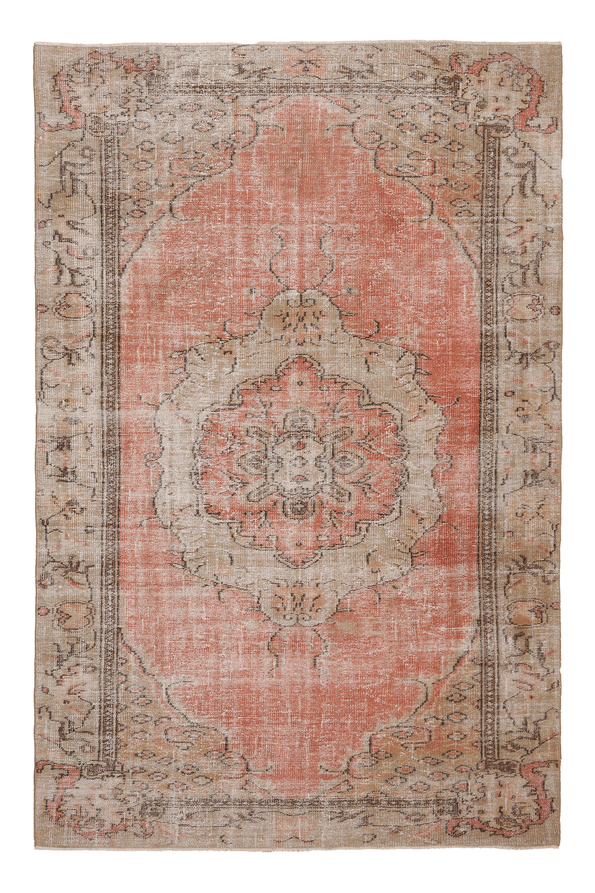 Vintage Manisa Turkish Area Rug 6x9 ft — Pink & Beige Floral
