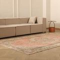 Vintage Manisa Turkish Area Rug 6x9 ft — Pink & Beige Floral