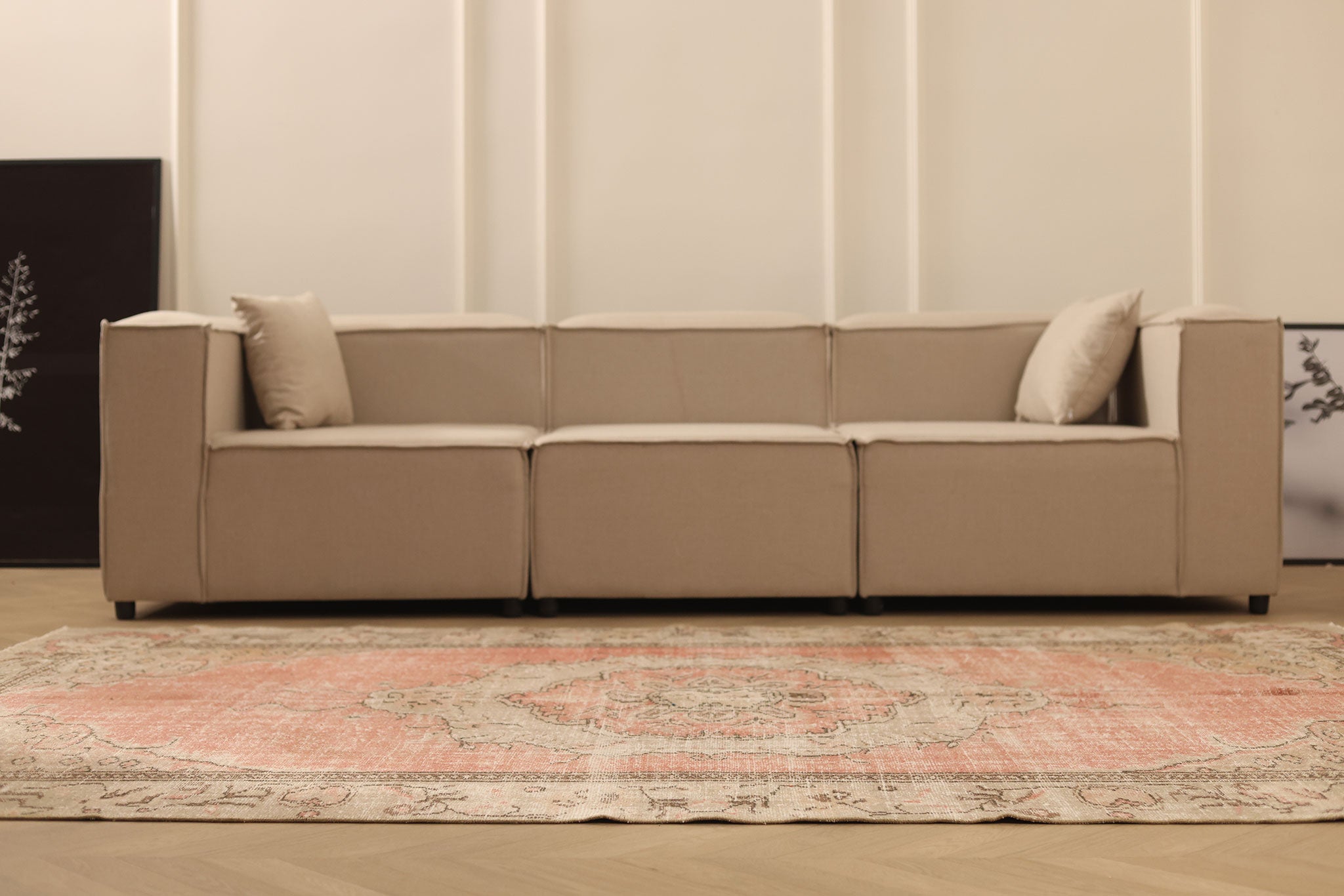 Vintage Manisa Turkish Area Rug 6x9 ft — Pink & Beige Floral