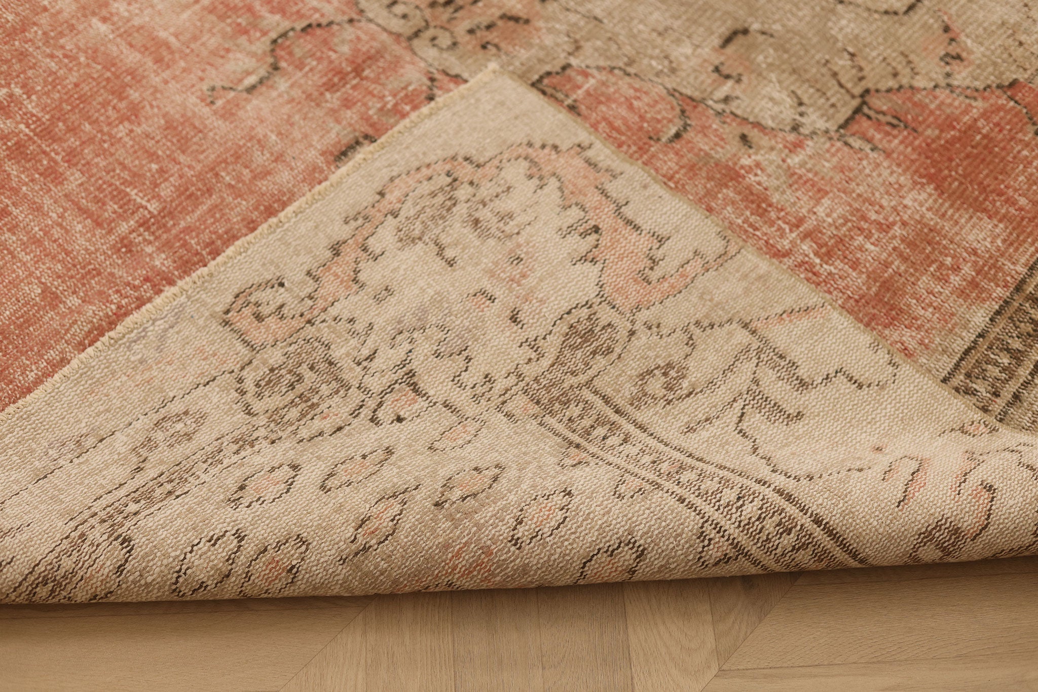 Vintage Manisa Turkish Area Rug 6x9 ft — Pink & Beige Floral