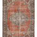 Vintage Isparta Turkish Area Rug 6x9 ft — Orange & Gray Floral