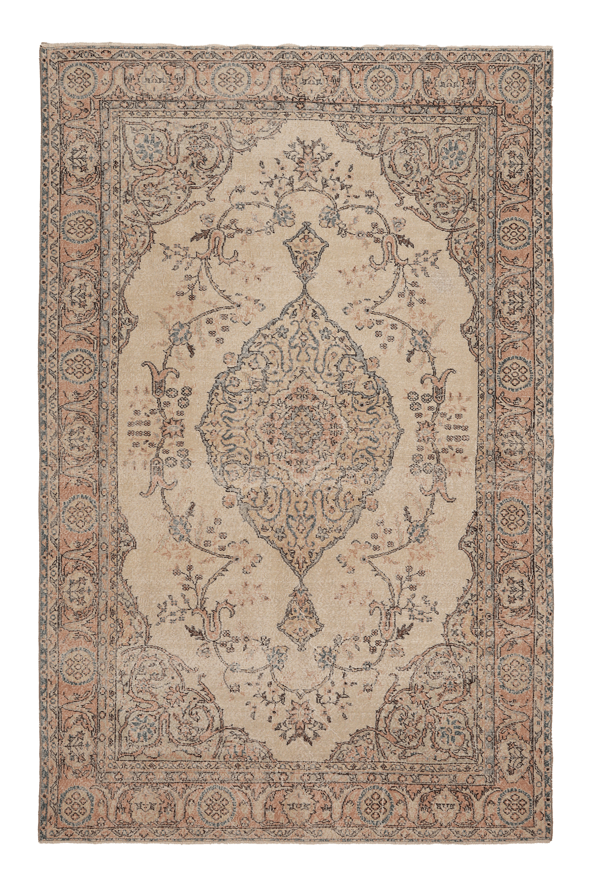 Vintage Isparta Turkish Area Rug 6x10 ft — Beige & Brown Floral (No. 59339)