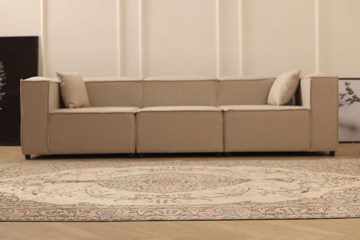 Vintage Isparta Turkish Area Rug 6x10 ft — Beige & Brown Floral (No. 59339)