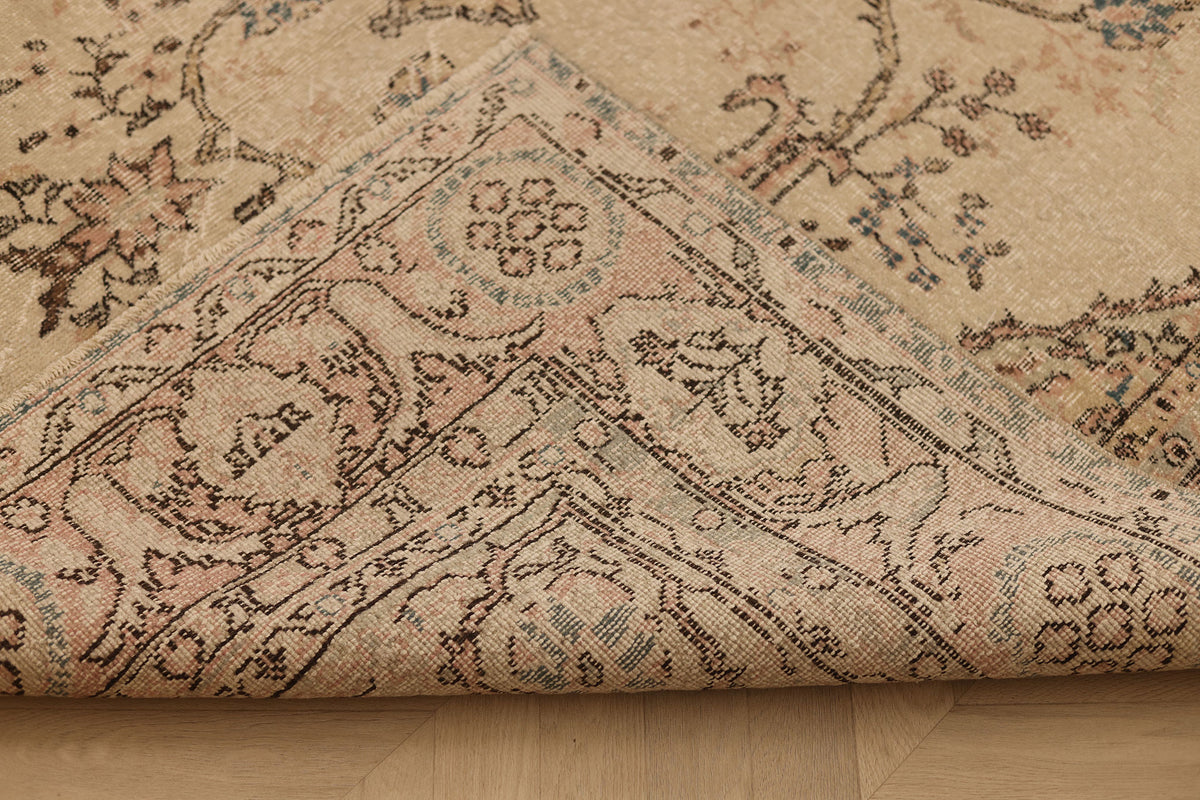 Vintage Isparta Turkish Area Rug 6x10 ft — Beige & Brown Floral (No. 59339)