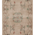 Vintage Isparta Turkish Area Rug 6x9 ft — Beige & Green Floral