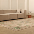Vintage Isparta Turkish Area Rug 6x9 ft — Beige & Green Floral