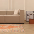 Vintage Manisa Turkish Area Rug 5x8 ft — Orange & Blue Floral